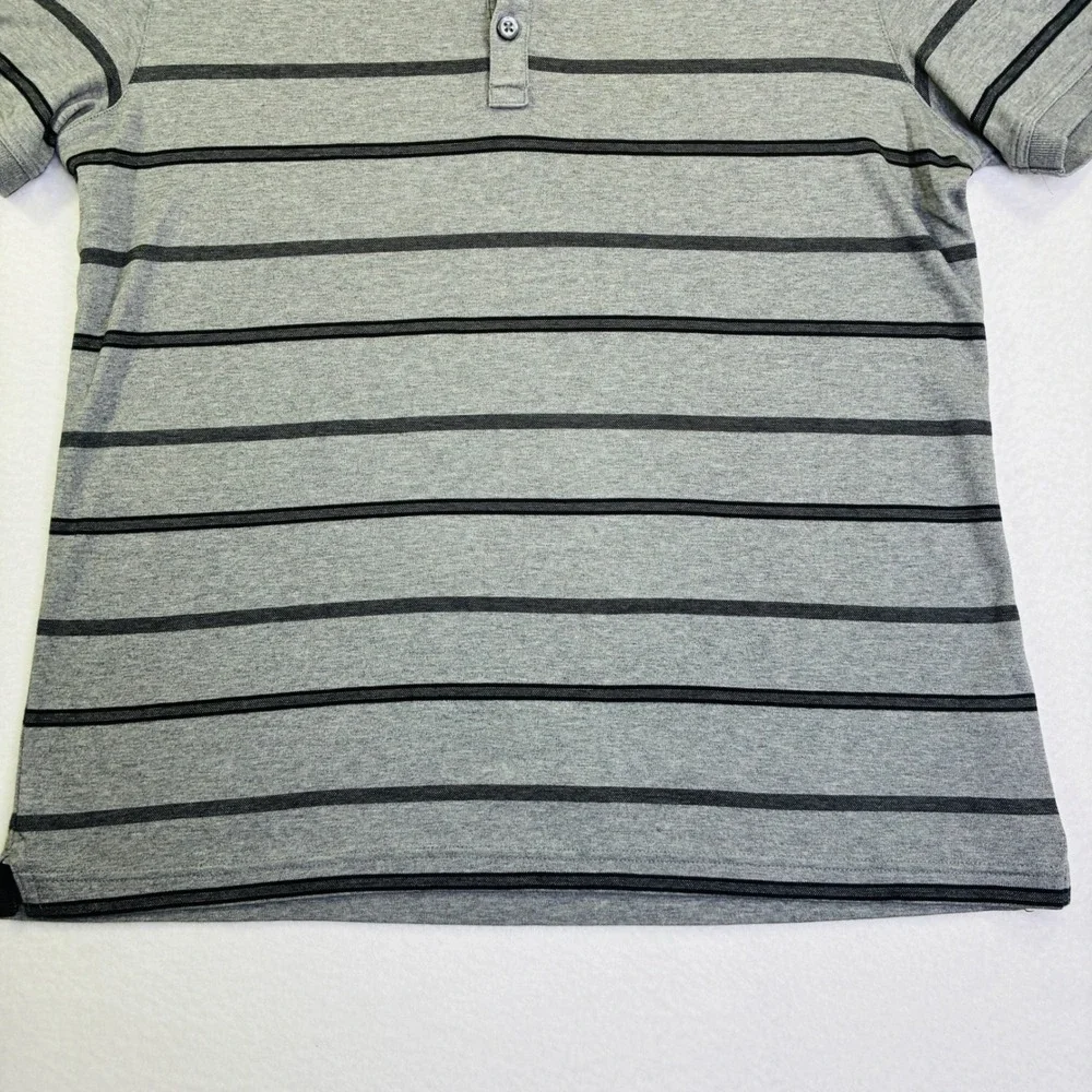 Banana Republic Mens Large Polo Shirt Grey Black Striped Short Sleeve Cotton L